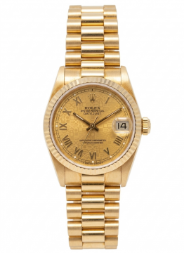Pre-Owned Rolex 68278 Midsize President 31mm in Yellow Gold with Fluted Bezel 68278