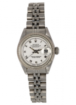 Pre-Owned Rolex 69174 Lady's Datejust 26mm in Steel with White Gold Fluted Bezel 69174