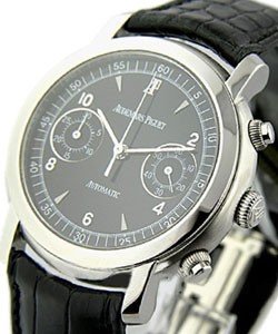 Jules Audemars Chronograph in Steel on Black Leather Strap with Black Dial