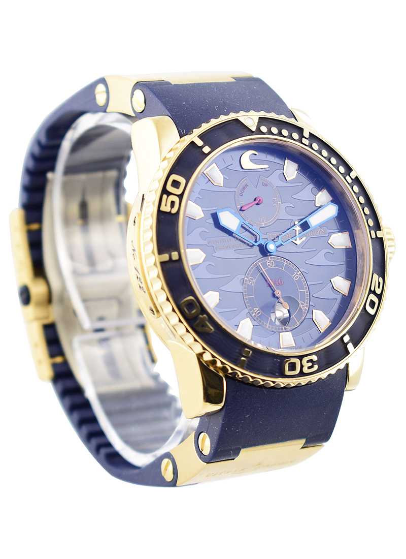 Maxi Marine Diver Chronometer Blue Surf in Rose Gold on Blue Rubber Strap with Blue Dial 266 36LE 3A