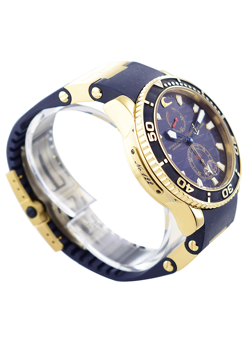 Maxi Marine Diver Chronometer Blue Surf in Rose Gold on Blue Rubber Strap with Blue Dial 266 36LE 3A