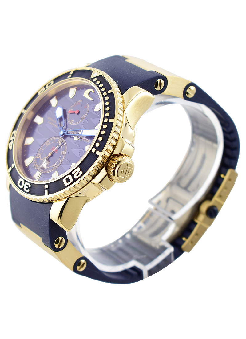 Maxi Marine Diver Chronometer Blue Surf in Rose Gold on Blue Rubber Strap with Blue Dial 266 36LE 3A