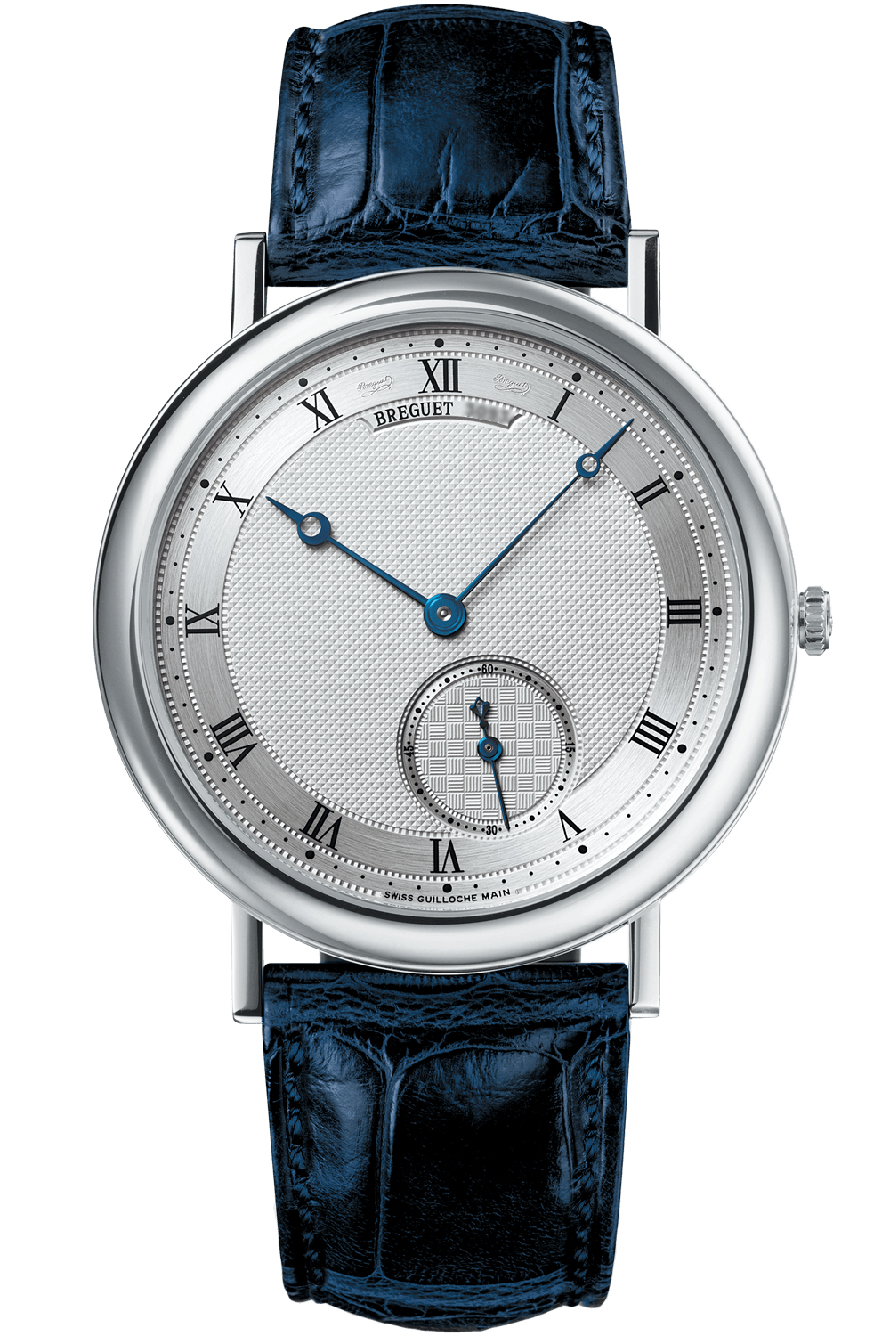 Classique 40mm in White Gold on Blue Alligator Leather Strap with Silver Dial