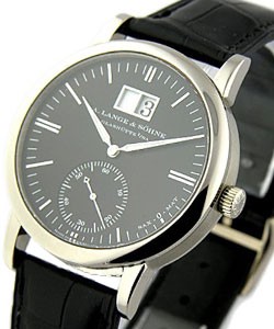 Langematik Outsize Date Automatic in White Gold On Black Crocodile Strap with Black Dial