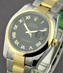 Datejust 36mm in Steel with Yellow Gold Smooth Bezel on Steel and Yellow Gold Oyster Bracelet with Black Roman Dial