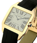 Santos Dumont Unisex Size in Rose Gold on Black Crocodile Leather Strap with Silver Dial