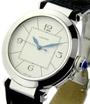Pasha 42mm in Steel on Black Leather Strap with Silver Dial
