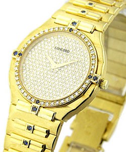 Yellow Gold Men''s Dress Watch Pave Diamond Dial - Sapphire Bracelet