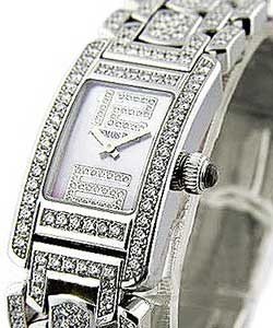 Promesse Small Size in White Gold with Diamond Bezel on White Gold Diamond Bracelet with Pink MOP Diamond Dial
