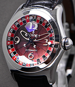 Bubble Roulette Casino in Steel on Black Leather Strap with Casino Dial