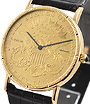 $20 Gold Coin Watch -  Automatic Yellow Gold On Strap with 22KT Gold Coin Dial