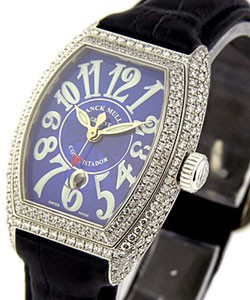 Lady's Conquistador - White Gold Factory Pave Diamond Case with Blue Dial