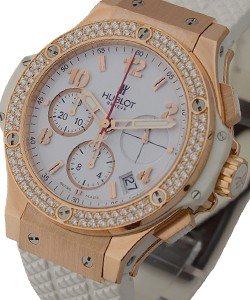 Big Bang Portocervo 41mm in Rose Gold with 2 Row Diamond Bezel on White Rubber Strap with White Dial