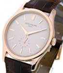 Calatrava 5196R in Rose Gold on Brown Alligator Leather Strap with Silver Dial