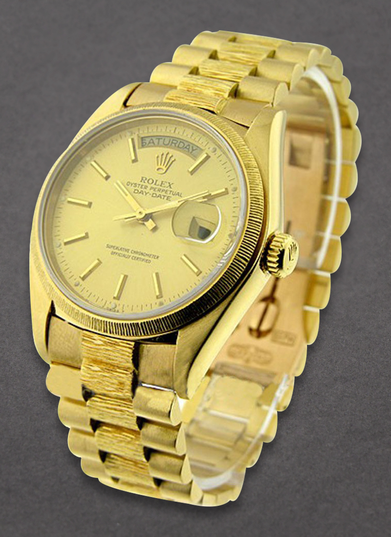 Pre-Owned Rolex Day-Date 36mm President in Yellow Gold with Barked Bezel