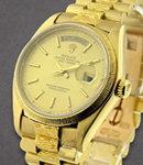 Day-Date 36mm President in Yellow Gold with Barked Bezel on President Bracelet with Champagne Stick Dial