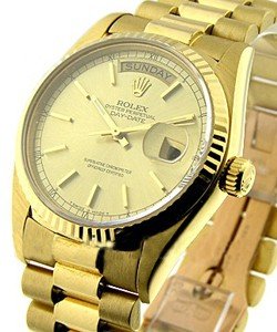 Day-Date President 36mm in Yellow Gold with Fluted Bezel on President Bracelet with Champagne Stick Dial