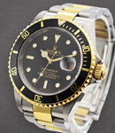 Submariner 2-Tone in Steel with Yellow Gold Black Bezel No Hole case on Oyster Bracelet with Steel Buckle and Black Dial