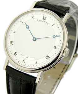 Classique Automatic Ultra Slim in White Gold On Black Leather Strap with Silver Dial