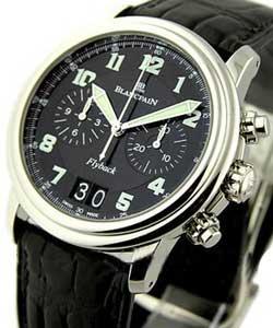 Leman Flyback Chronograph Big Date 40mm Automatic in Steel on Black Crocodile Leather Strap with Black Dial
