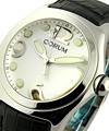 Bubble Large Size in Steel on Black Leather Strap with White Dial
