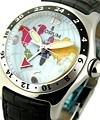Bubble GMT Large Size in Steel on Black Leather Strap with Worlf Map Motif Dial