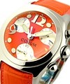 Bubble Chronograph - Large Size in Steel on Orange Leather Strap with Orange Dial