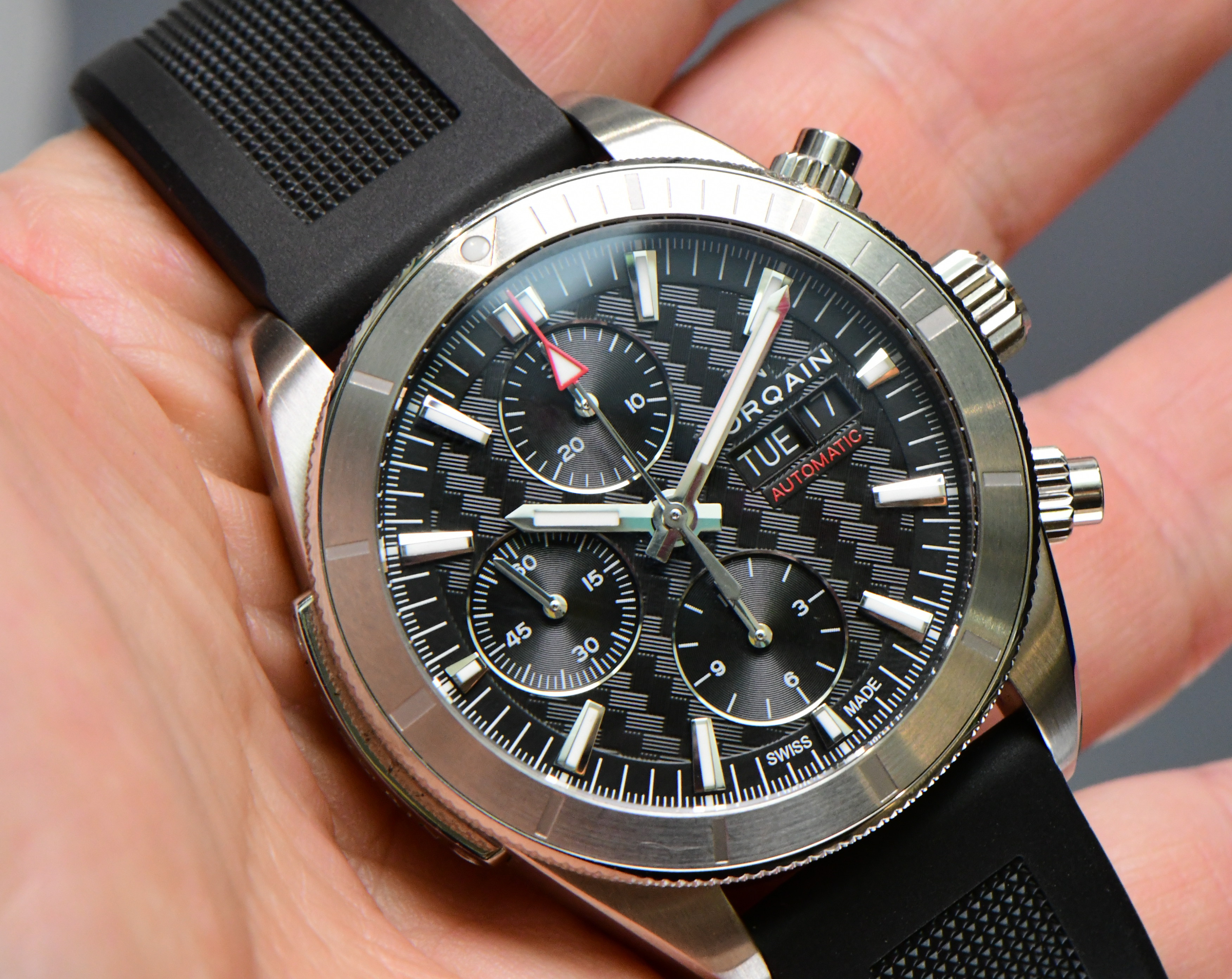 Norqain Norqain Adventure Sport Chronograph in Stainless Steel On a Black Rubber Strap with a Black Dial