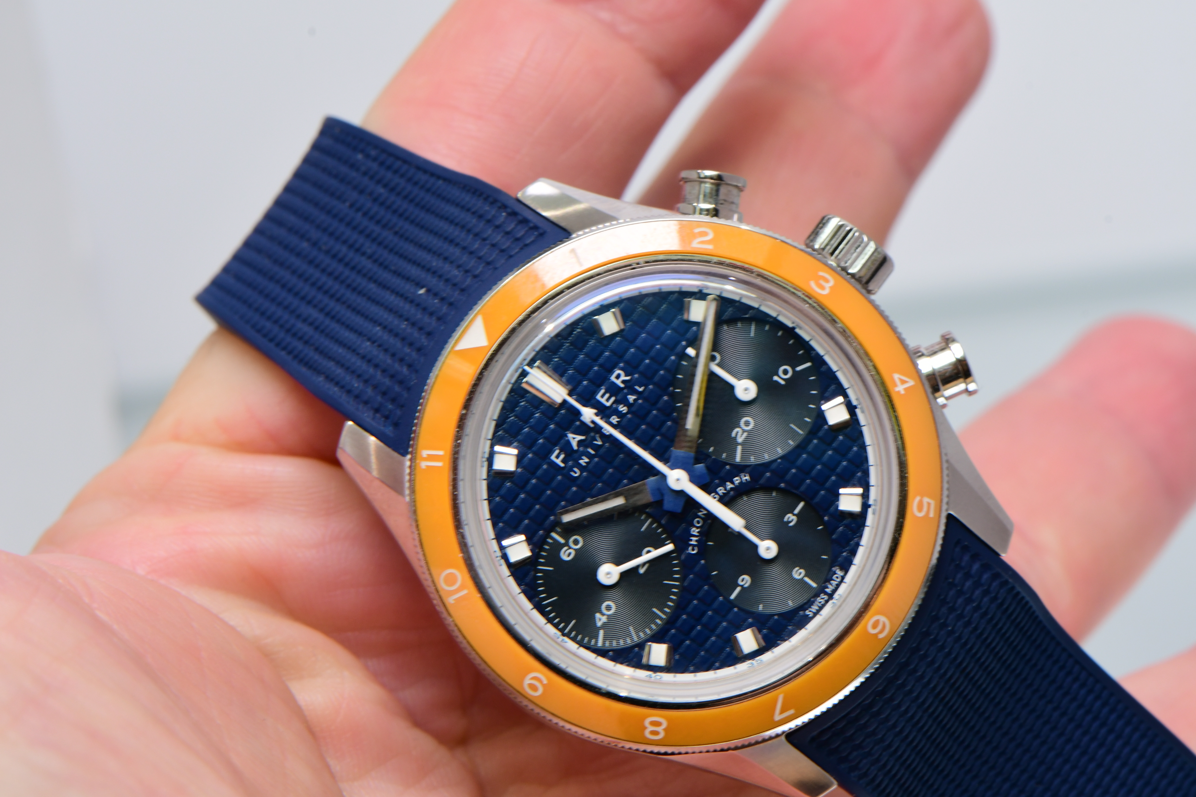 Farer Portobello Chrono-Contempo Mechanical  Steel on Rubber Strap with Blue Dial