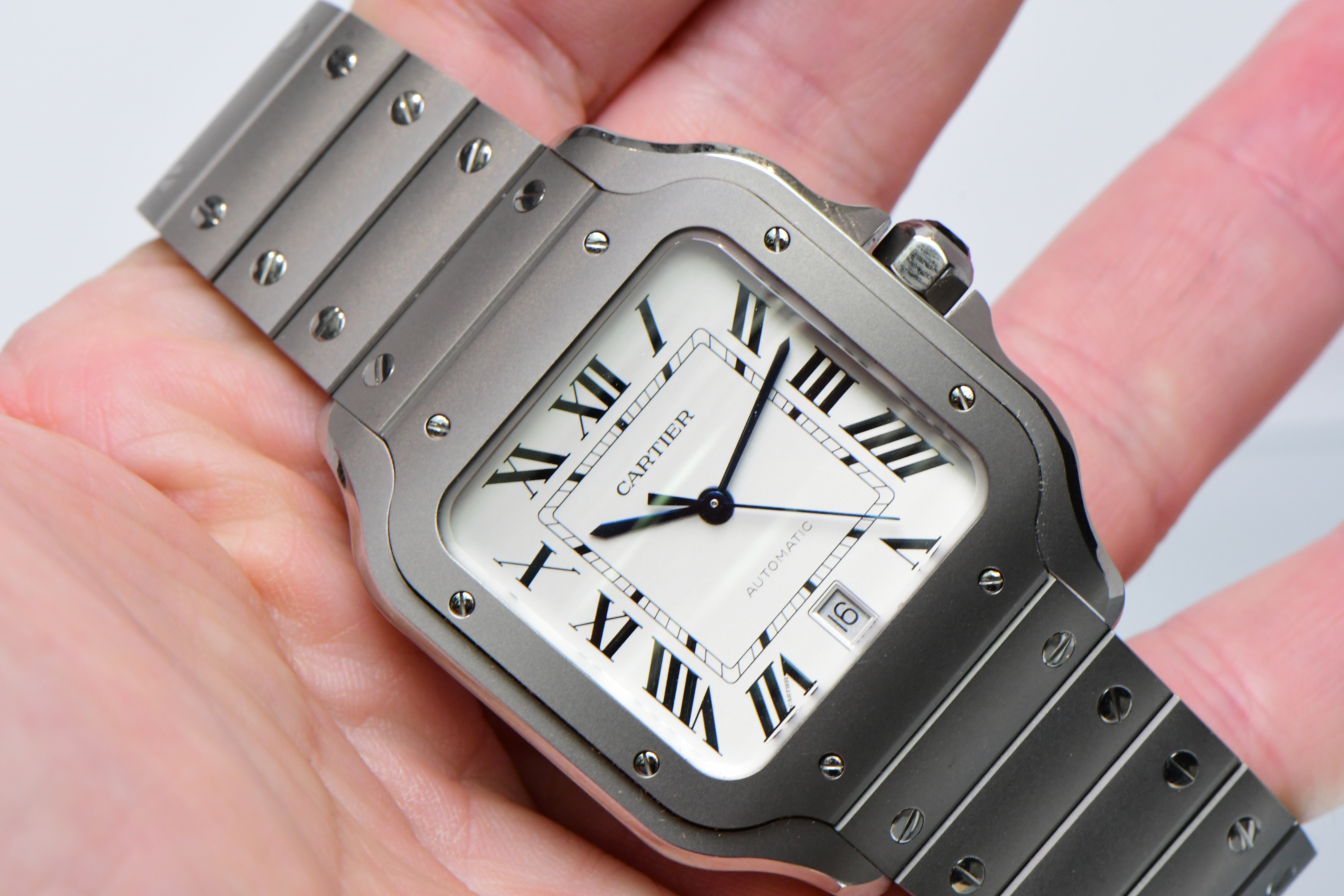 Cartier Santos de Cartier in Titanium on Bracelet with White Dial