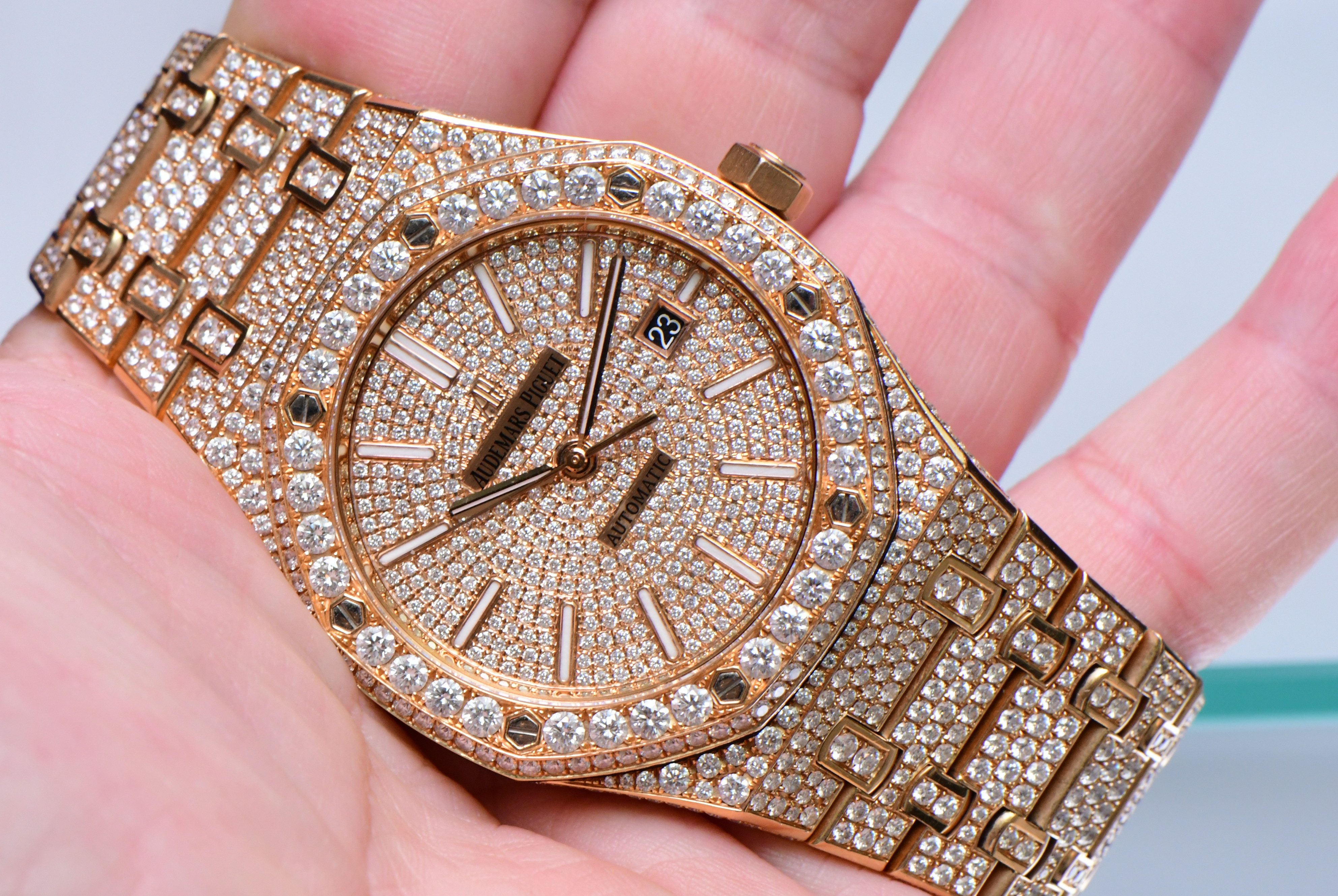 Audemars Piguet 41mm Royal Oak Rose Gold - Full Pave all diamonds are after market high end