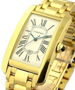 Tank Americaine Large Size in Yellow Gold on Yellow Gold Bracelet with Silver Dial