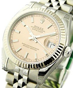 Datejust in Steel with Fluted Bezel on Steel Jubilee Bracelet with Pink Stick Dial