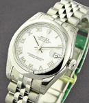 Datejust 31mm in Steel with Smooth Bezel on Steel Jubilee Bracelet with White Roman Dial