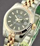 Ladies 26mm Datejust in Steel with Rose Gold Fluted Bezel on Jubilee Bracelet with Black Stick Dial