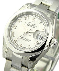 Datejust Ladies 26mm in Steel with Domed Bezel on Oyster Bracelet with Silver Roman Dial