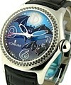 Bubble Bats in Steel with Black Diamond Bezel on Black Leather Strap with Black and Blue Dial