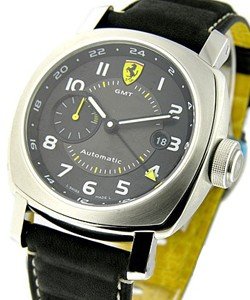 FER 009 - Ferrari GMT in Steel on Black Calfskin Leather Strap with Black Dial