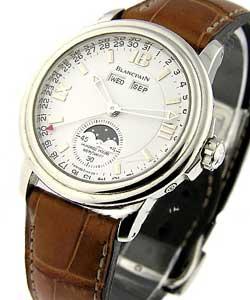 Villeret Triple Calendar with Moon Phase 38mm Automatic in Steel on Crocodile Leather Strap with White Dial