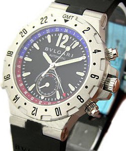 Diagono Professional GMT in Steel on Black Rubber Strap with Black Dial