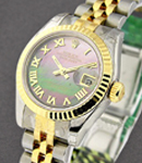 26mm Lady's Datejust in Steel with Yellow Gold Fluted Bezel on Steel and Yellow Gold Jubilee Bracelet with Black Mother of Pearl Roman Dial
