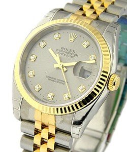 Datejust 36mm in Steel with Yellow Gold Fluted Bezel on Steel and Yellow Gold Jubilee Bracelet with Rhodium Diamond Dial
