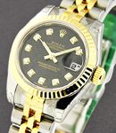 Datejust 26mm Lady's in Steel with Yellow Gold Fluted Bezel on Yellow Gold and Steel Jubilee Bracelet with Black Diamond Dial