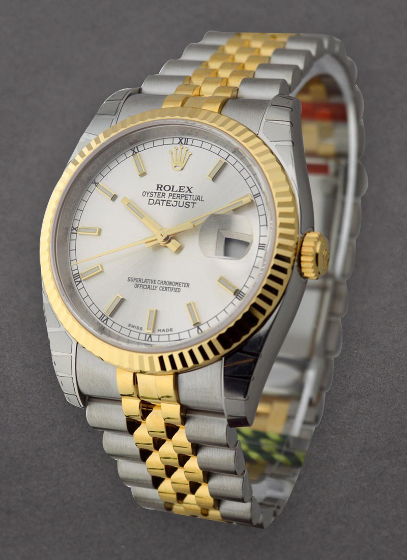 Rolex Unworn Datejust 36mm in Steel with Yellow Gold Fluted Bezel