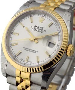 Datejust 36mm in Steel with Yellow Gold Fluted Bezel on Jubilee Bracelet with Silver Stick Dial