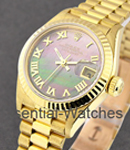 President 26mm in Yellow Gold with Fluted Bezel on Yellow Gold President Bracelet with Tahitian MOP Roman Dial