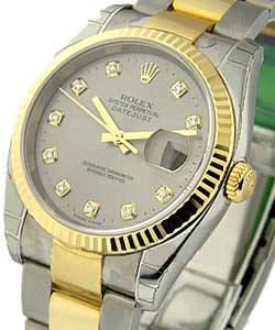 Datejust 36mm in Steel with Yellow Gold Fluted Bezel on Steel and Yellow Gold Oyster Bracelet with Rhodium Diamond Dial