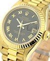 President Lady's in Yellow Gold Fluted Bezel on President Bracelet with Black Roman Dial