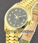 President Lady's in Yellow Gold Fluted Bezel on President Bracelet with Black Roman Dial