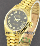 President in Yellow Gold with Fluted Bezel on Yellow Gold President Bracelet with Black Roman Dial